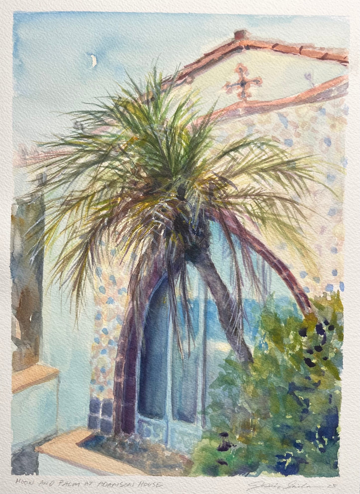 Moon and Palm at the Adamson House 9x12